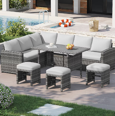 AECOJOY Wicker Rattan Outdoor Set Clearance with Dining Table And Chair FREESHIP