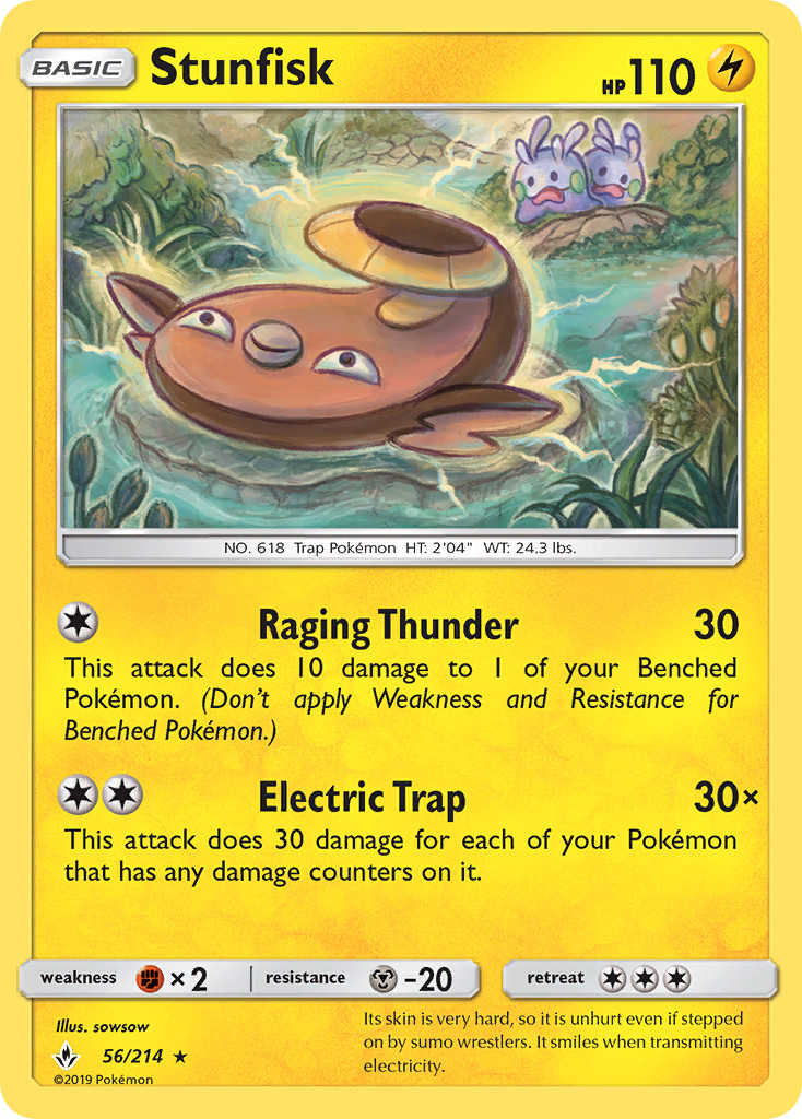 Stunfisk 56/214 Rare Unbroken Bonds Pokemon Reverse Holo Near Mint