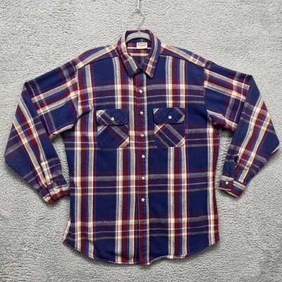 Vintage Five Brother Flannel Shirt Mens XLT Blue Plaid Made USA Cotton Workwear
