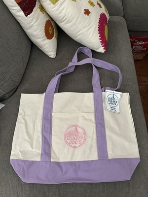 NWT Trader Joe s Canvas Large Purple Shopping Bag Limited  Tote Lavender 