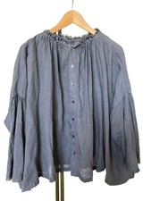 Nest Robe Linen Cut-Off Gathered Net Blouse M-Blue Used -Shipping from Japan
