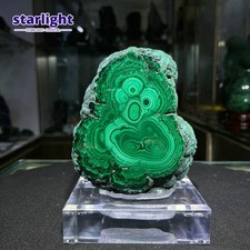 4.1LB Natural malachite block quartz crystal luster mineral specimen+base