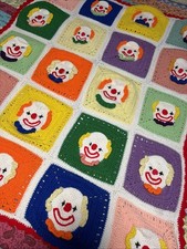 "Manta afgana cara de payaso circo vintage crochet 10"" 56x48 colorida"