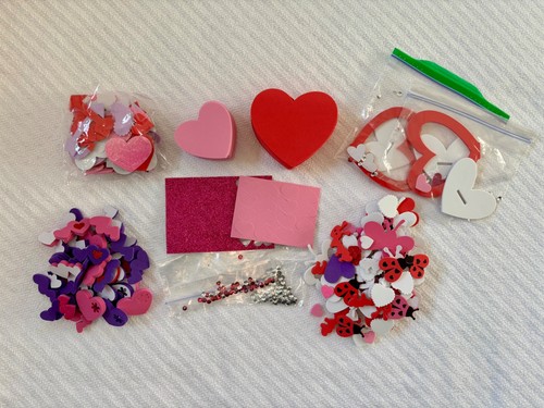Lot of Valentine Craft Supplies- Foam Hearts, Foam Stickers, Sequins