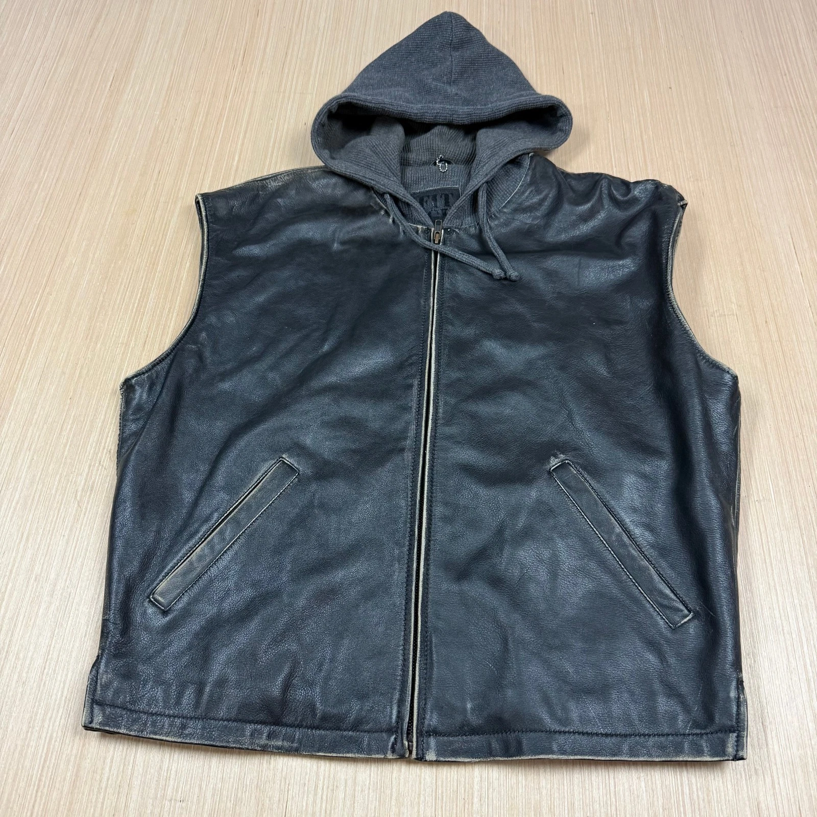 Vintage 90s y2k Fitigues Leather Jacket Thermal Hoodie Lined M men's Cyber Punk