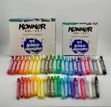 Konker Colors Acrylic Paint Markers x2 Sets - 3mm Round & Chisel - 1.5mm Round