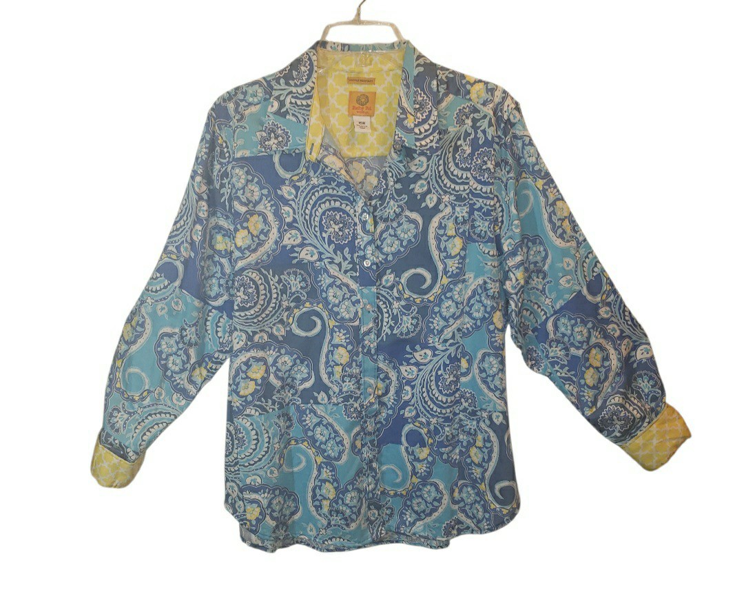 Ruby Rd 16W floral button blouse  collar long rol… - image 1