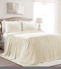 3pc King Ruffle Skirt Bedspread 2 King Pillow Shams Set Ivory - Lush D cor