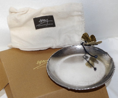 P6 NIB $80 Michael Aram Butterfly Ginkgo Round Trinket Tray + Dust Bag