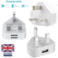 UK 3 Pin USB Wall Charger 1& 2 Ports Fast Charging Plug Adapter For All Phones