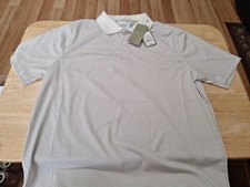 New Men's Size Large Polo Shirt, Striped, Beige And Gray By Goodfellow