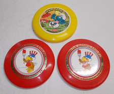 Set of 3 1980 Vintage Wham-O 4 3/4" Frisbee Sam the Olympic Eagle Smurfs NICE