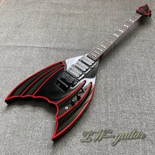 New Design Electric Guitar Black & Red Stripe Irregular Bat Shape w/Floyd Rose