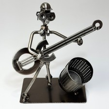 Industrial Metal Guitar Player Figurine Musician Sculpture Desk Pen Holder
