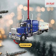 Christmas 2025 Blue Semi Truck Ornament, Flat 2D Acrylic Custom Trucker Trailer