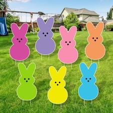 Large Easter Yard Signs 7pcs with Stakes Welcome Bunny Garden Decorations