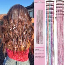 Hair Tinsel 12 Pcs Clip in Hair Tinsel Kit for Girls 22 Inch Glitter Fairy Tinse