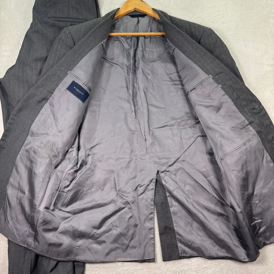 Calça blazer vintage Burberry London masculina 42L listra cinza 2 botões 32x32 - Imagem 4 de 4