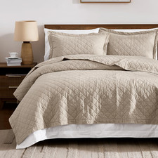 100 Pre-Washed Cotton Oversized King Size Quilt Set - Beige California Cal King