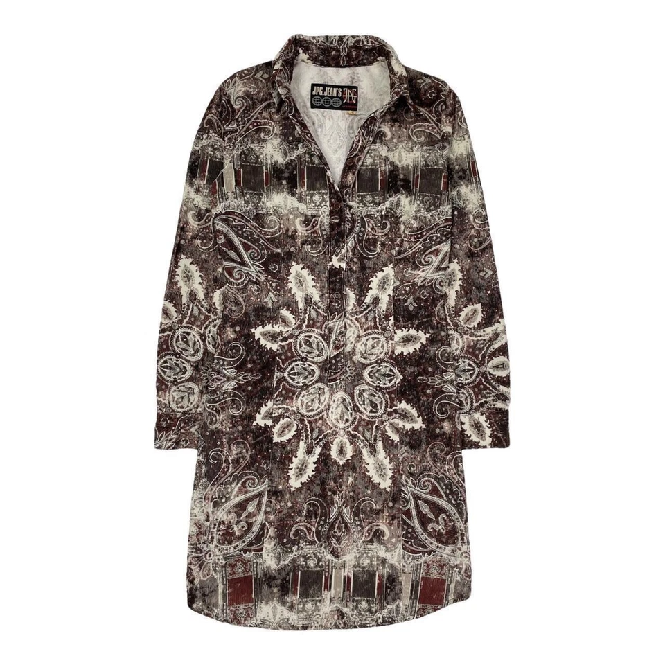 Jean Paul Gaultier Jeans Dress Corduroy Open Collar Button Up Midi Shirt Size 12 - Image 2 of 4