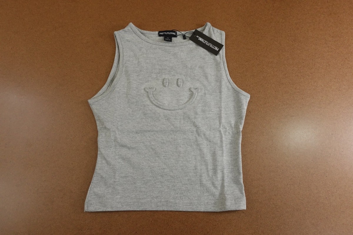 Pretty Little Thing Womens XS Gray Sleeveless Smiley Embossed