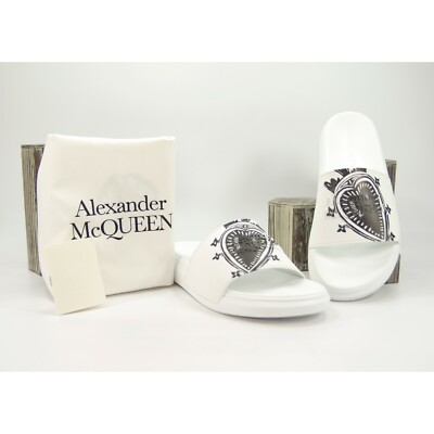 Alexander McQueen Mens White Heart Logo Leather Rubber Pool  display picture 2