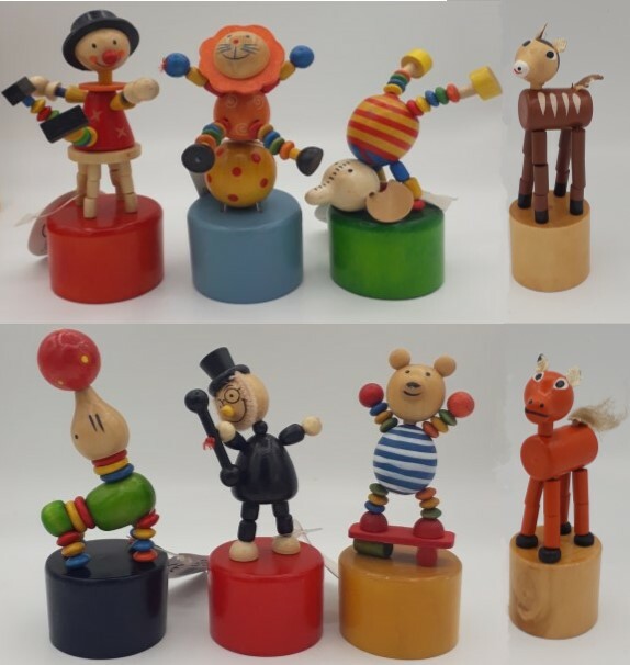 Zirkus Pferd Reh Bär Clown Löwe Figuren Holz Drückfigur Wackelfigur Wackeltier