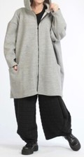 Plus Size Grey Boiled Wool 2 Pockets Hooded Warm Long Jacket Size 26-34