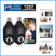 Easy Install 2K WiFi Security Bulb Cameras - 360° View, AI Human Alerts, 2 Pack