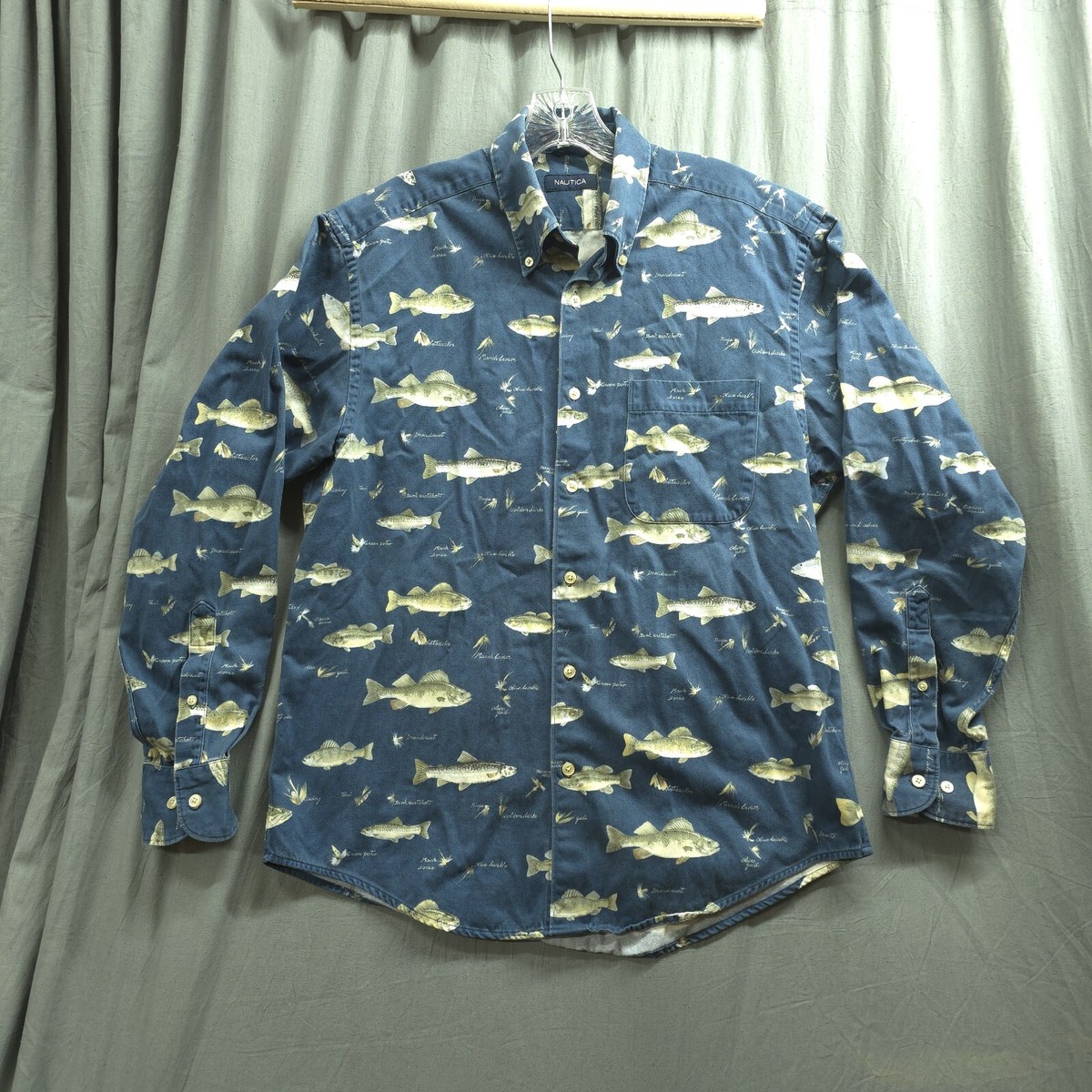Vintage Nautica Medium Shirt Fly Fishing Shirt Fish Lures Trout