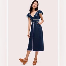 Kate Spade Linen Contrast Trim Dress 0