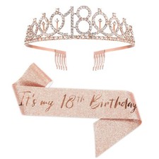 18th Sash  Rhinestone Tiara Crown Set - It  s My 18th Birthday Gift Party Rose