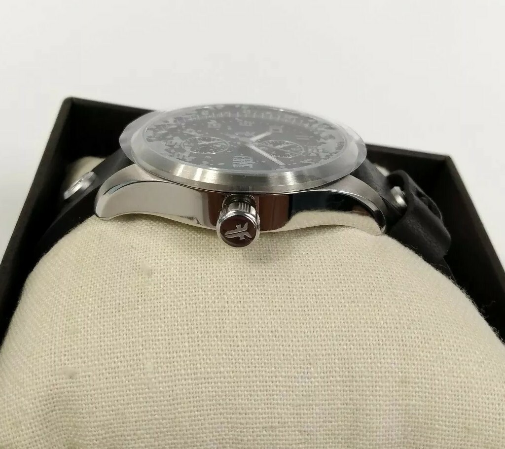 Frye Watch Bowery Black Leather Strap Silver Multi-dial  display picture 1