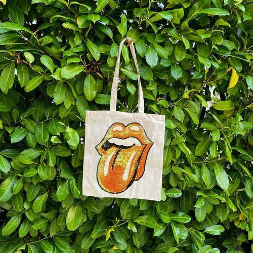 Large Sequin Tongue Patch Tote Shopping Bag 5 & 12Oz Red, L/Gold, Orange & Brit - Picture 13 of 13