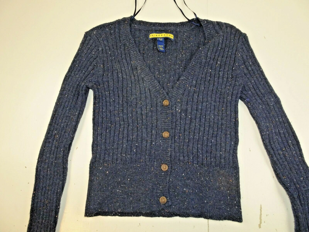 Prince Fox Woman XS Button Up Sweater Blue Confetti Stripe Long Sleeve Shirt