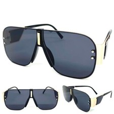 Oversize Classic Vintage Retro Style SUNGLASSES Large Gold Black Frame Dark Lens
