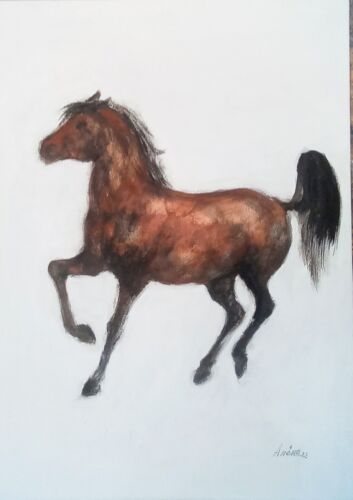 Leinwandbild  " Pferd " 70x50cm Leinwand  Acryl Pastell Mischtechnik Original - Bild 1 von 9