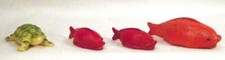 4 Celluloid Toys 3 Fish 1 Turtle Christmas Putz Decoration Train Display Vintage
