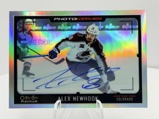 Alex Newhook 2021 OPC Platinum Photo Driven Rainbow Rookie Card Auto (RC) #PD-14. rookie card picture
