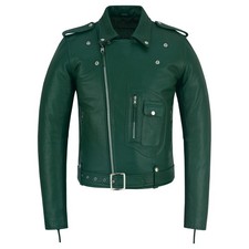 Men?s Green  Leather Biker Jacket ? Classic Style Motorcycle Jacket