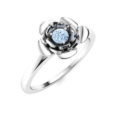 Round Aquamarine 925 Sterling Silver Floral Flower Ring Engagement Wedding Gift