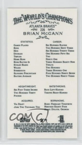 2010 Topps Allen & Ginter's Mini Brian McCann #226 2u3 - Image 2 of 3