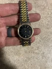 Vintage Timex Black Dial Date Watch 2 Tone Elastic Steel Band WORKS