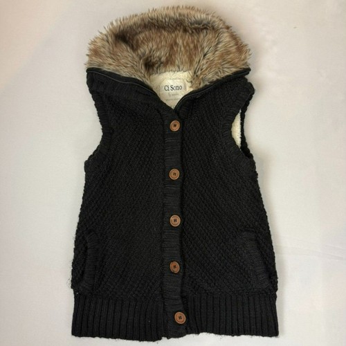 Ci Sono Knit Faux Fur Hooded Sherpa Lined Vest - M