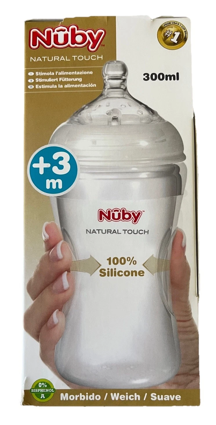 NUBY NATURAL TOUCH 300ML BABYS MILK BOTTLE 100% SILICONE +3M MEDIUM FLOW NEW