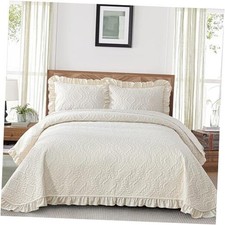 Queen Quilt Bedding Set Size Ruffled Lightweight Soft Queen 90"x96" Beige