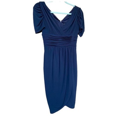 Laundry by Shelli Segal Navy Blue Puff Sleeve ruched dress Size Petite 2