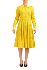 Scuderia Ferrari Women's Yellow Logo Print LS Fit & Flare Dress US M IT 42