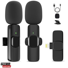 Microphone for iPhone, 2 Pack Wireless Microphones, Mini Mic, Lavalier, Recor...