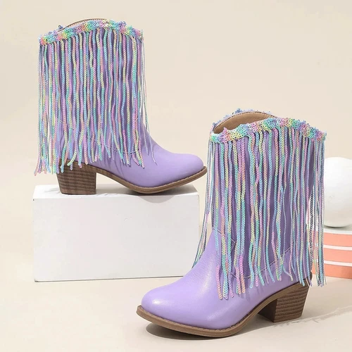 Girls Boots Autumn Winter Toddler Kids Princess Fashion Middle Calf Cowboys Boot - Imagen 29 de 30